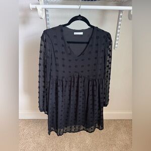 Black Long Sleeve Polka Dot Dress